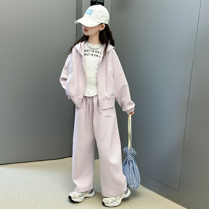 女童休闲套装2025春季新款中大童洋气连帽卫衣开衫外套运动两件套