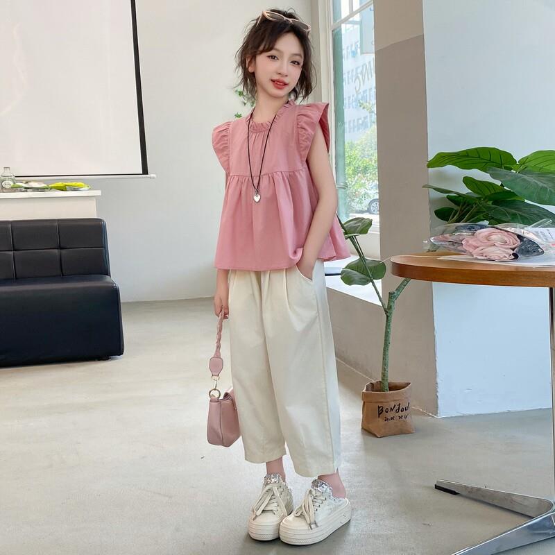 女童夏装套装2025新款儿童夏季宽松洋气娃娃衫中大童七分裤两件套