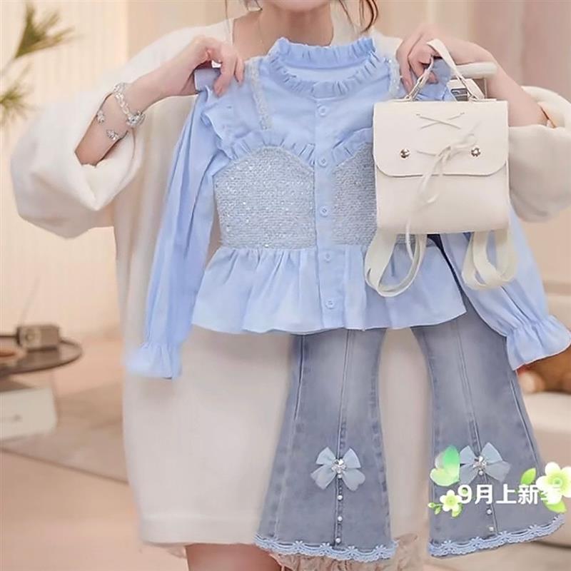 女童春秋韩系套装2026新款儿童洋派衬衫牛仔裤女宝宝春秋网红套装