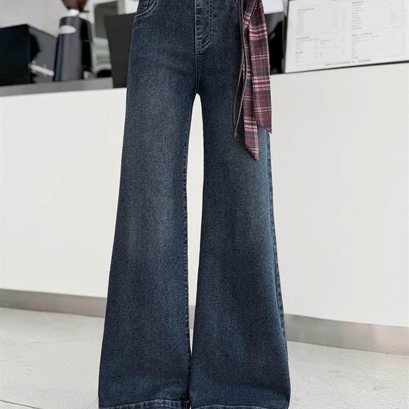 女童牛仔裤秋冬2025新款女大童阔腿裤冬季加绒加厚直筒裤儿童裤子