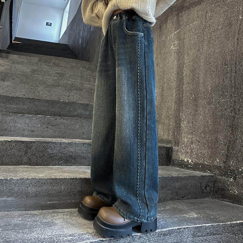 女童裤子夏薄款2025新款儿童直筒牛仔裤初中生女孩大童秋装阔腿裤