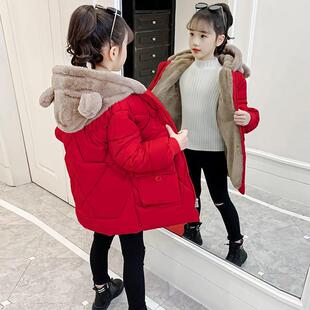 女童棉服2024新款儿童冬装中大童中长款加绒加厚外套冬季保暖棉衣