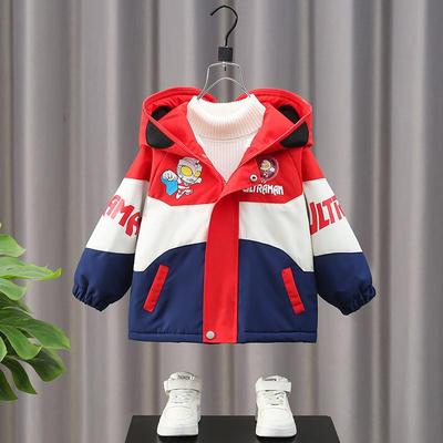 奥特曼男童外套秋冬款儿童冲锋衣加绒加厚帅气潮宝宝冬装拼色棉服