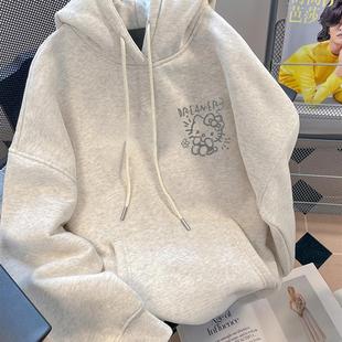 女大童hellokitty印花连帽卫衣女童秋冬加绒加厚儿童超好看外套潮