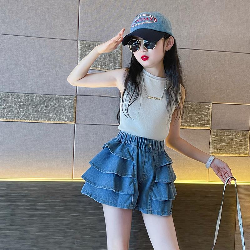 女童牛仔短裤套装夏装2025新款儿童夏季裤子薄款女孩大童裙裤外穿