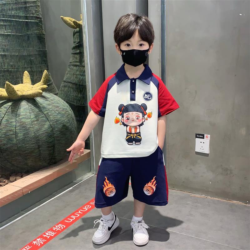哪吒童装男童夏季套装2025新款儿童服装短袖短裤痞帅潮酷男孩衣服