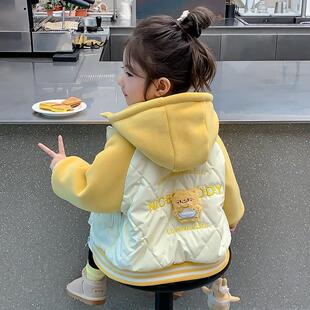 女童外套秋冬款2024冬季新款小女孩加绒洋气儿童冬装女宝加厚棉衣