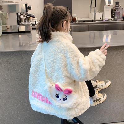 女童秋冬装外套2024新款儿童冬季加绒加厚水貂绒羊羔毛卡通毛毛衣