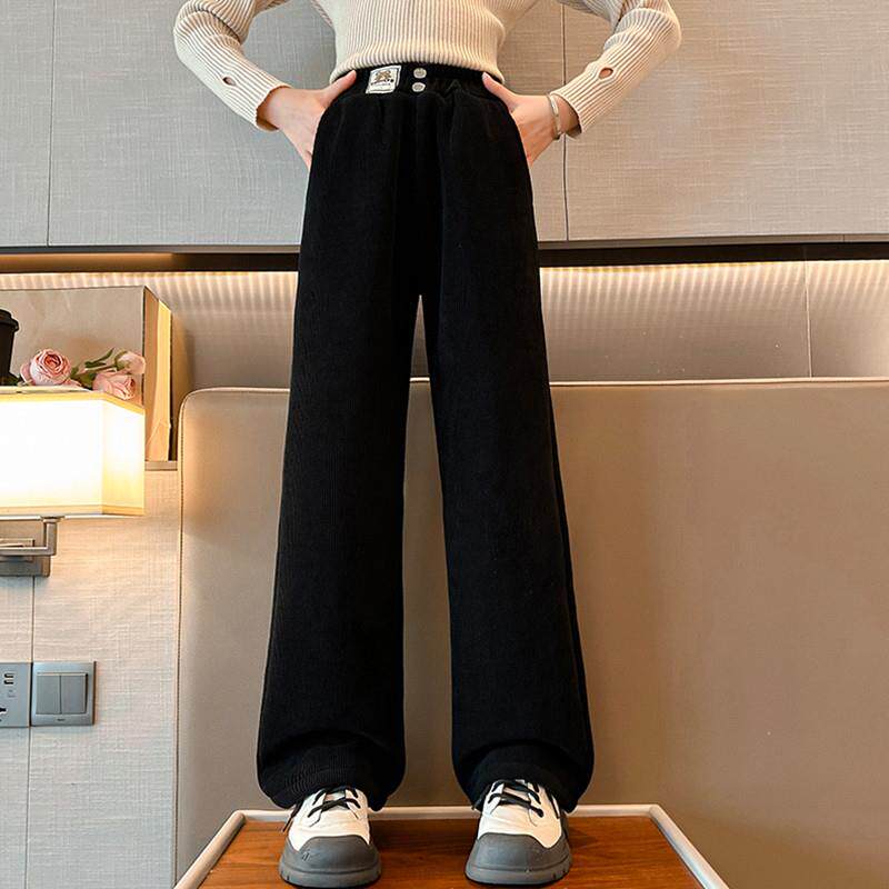 女童裤子加绒秋冬2025新款窄版直筒休闲裤儿童中大童装阔腿裤长裤