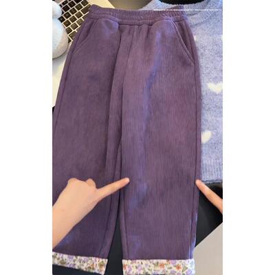 女童裤子冬季2025新款儿童灯芯绒加绒款阔腿裤中大童保暖长裤冬装