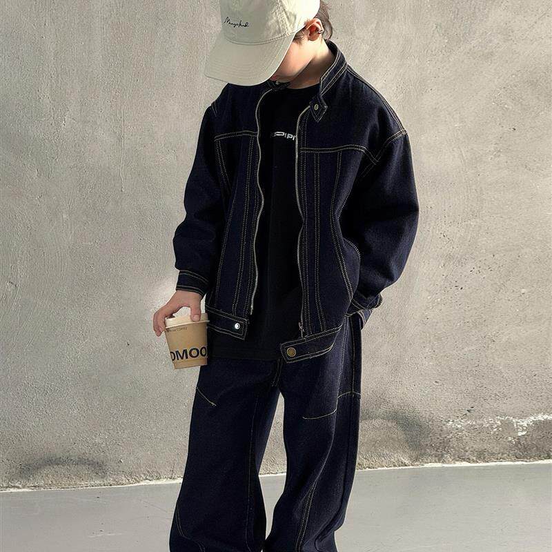 儿童装男童秋装牛仔套装春秋款2025新款中大童运动男孩时髦秋季潮