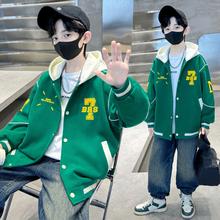 男童棒球服春秋款2024新款中大童炸街酷帅连帽儿童春装网红外套潮