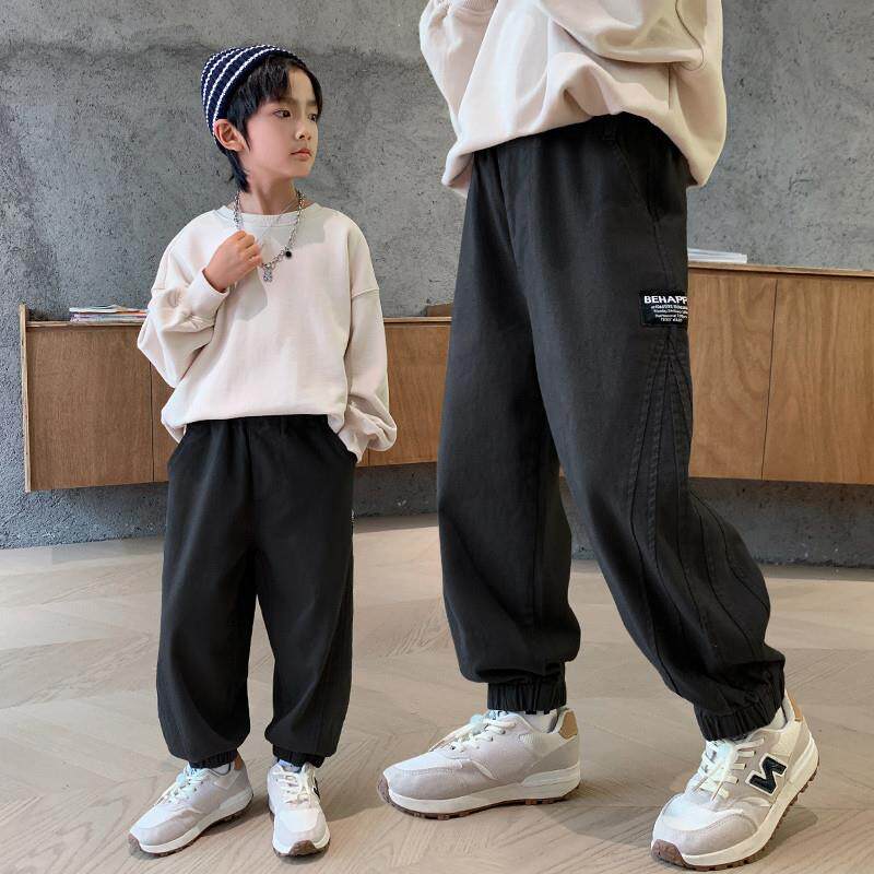 男童裤子春秋新款装中大童长裤加绒一体儿童工装胖孩休闲黑色冬季