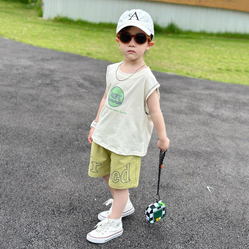 儿童装男童夏装套装2025新款男孩夏季洋气宝宝无袖痞帅韩版衣服潮