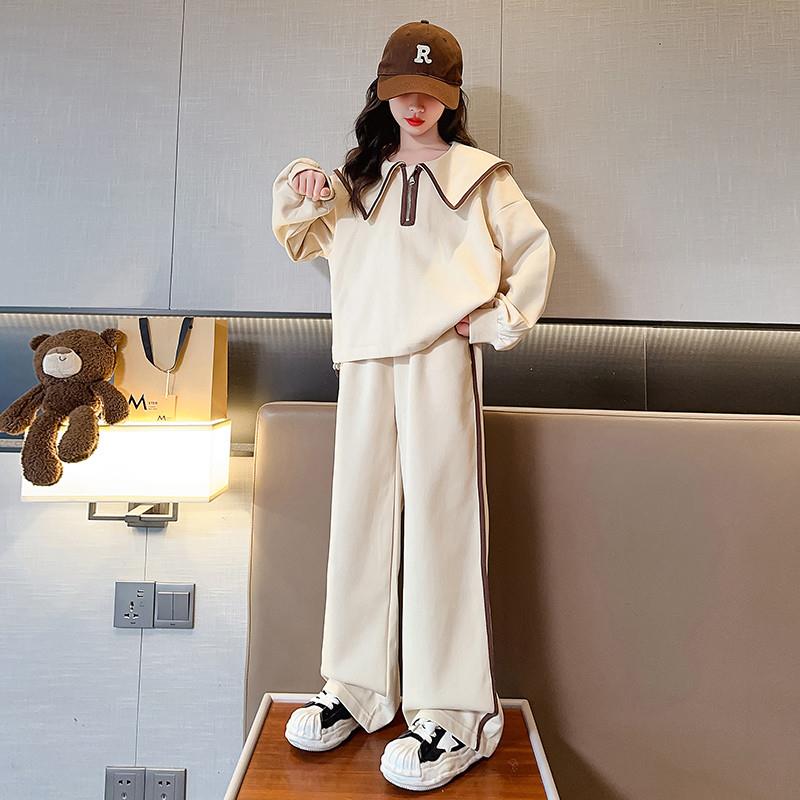 女大童女孩春秋季套装2026新款初中生时尚娃娃领运动衣服女生秋装