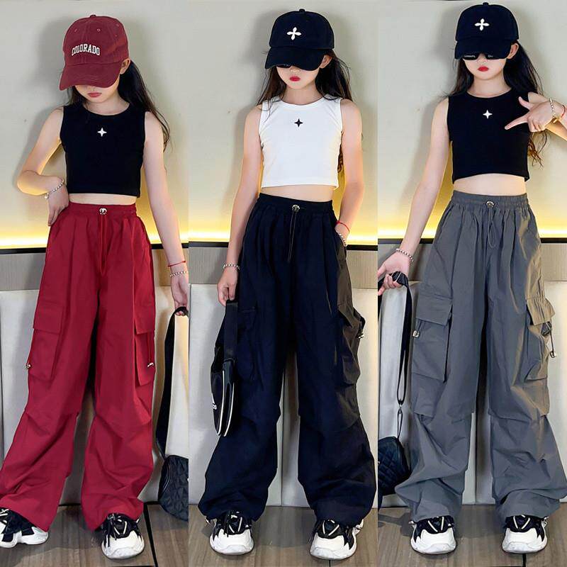 女童工装裤夏季2025新款儿童潮酷裤子薄款大童女孩夏装直筒阔腿裤