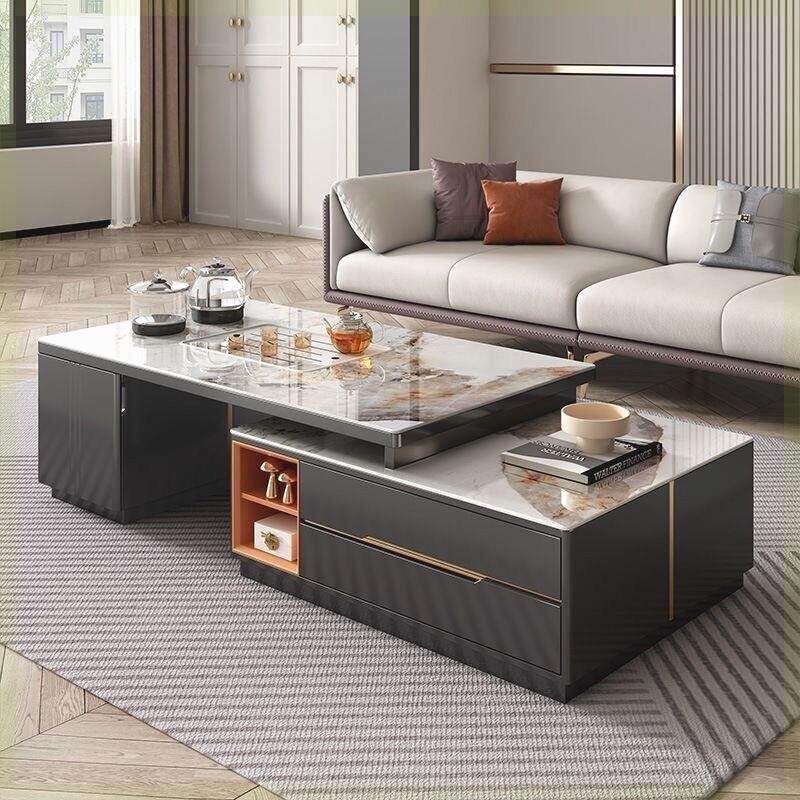 岩板功夫泡茶茶几家用伸缩客厅茶台一体轻奢现代多功能电视柜组合