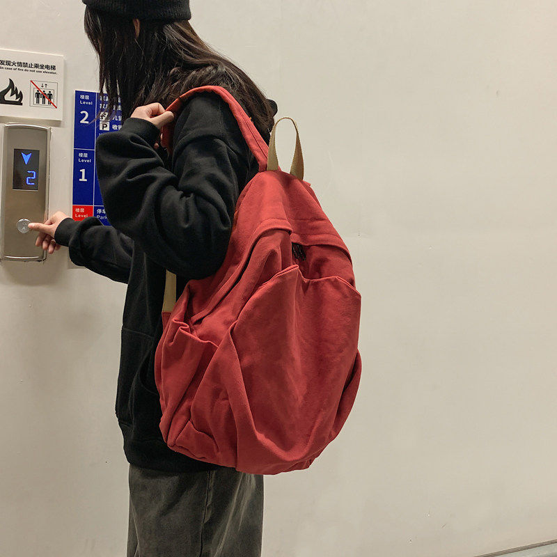 日本原单良品书包女ins风复古森系帆布双肩包原宿高中大学生简约