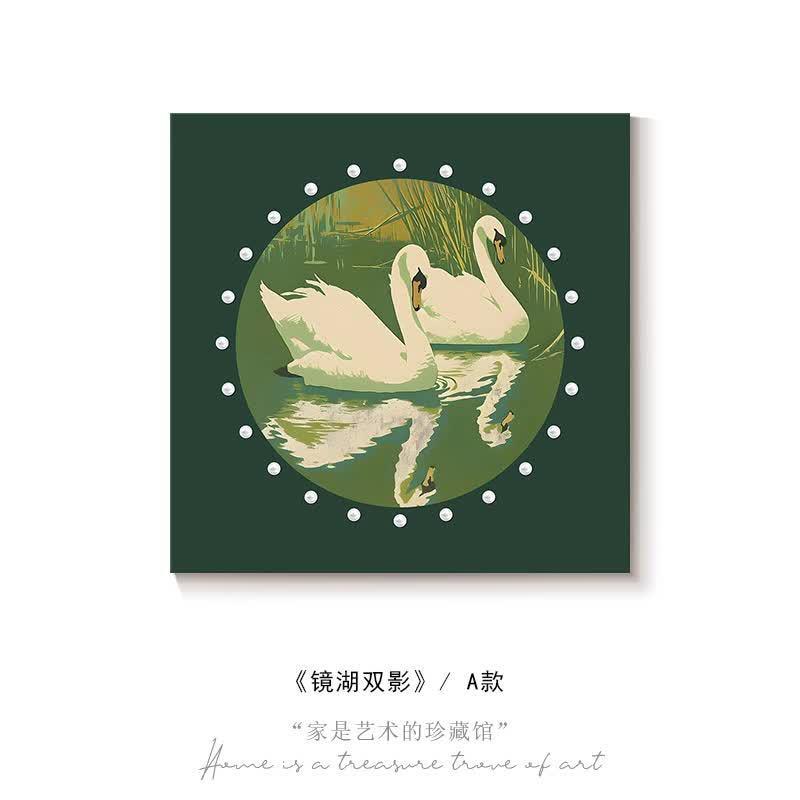 《镜湖双影》轻法式珍珠装饰画中古风绿色春天客厅挂画桌面摆画