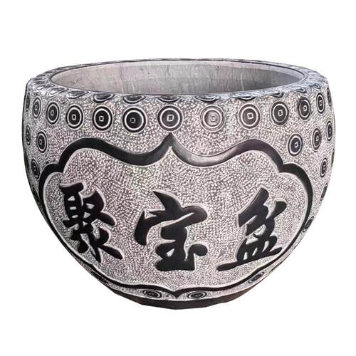 石雕鱼缸青石仿古做旧百福石缸户外庭院花盆养鱼池荷花缸石头摆件