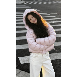 韩系泡芙排骨奶油色系连帽短款新国标9色保暖羽绒服外套90白鸭绒