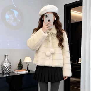 千金感羽绒服女冬韩系仿水貂绒面料90白鸭绒短款外套精致显贵百搭