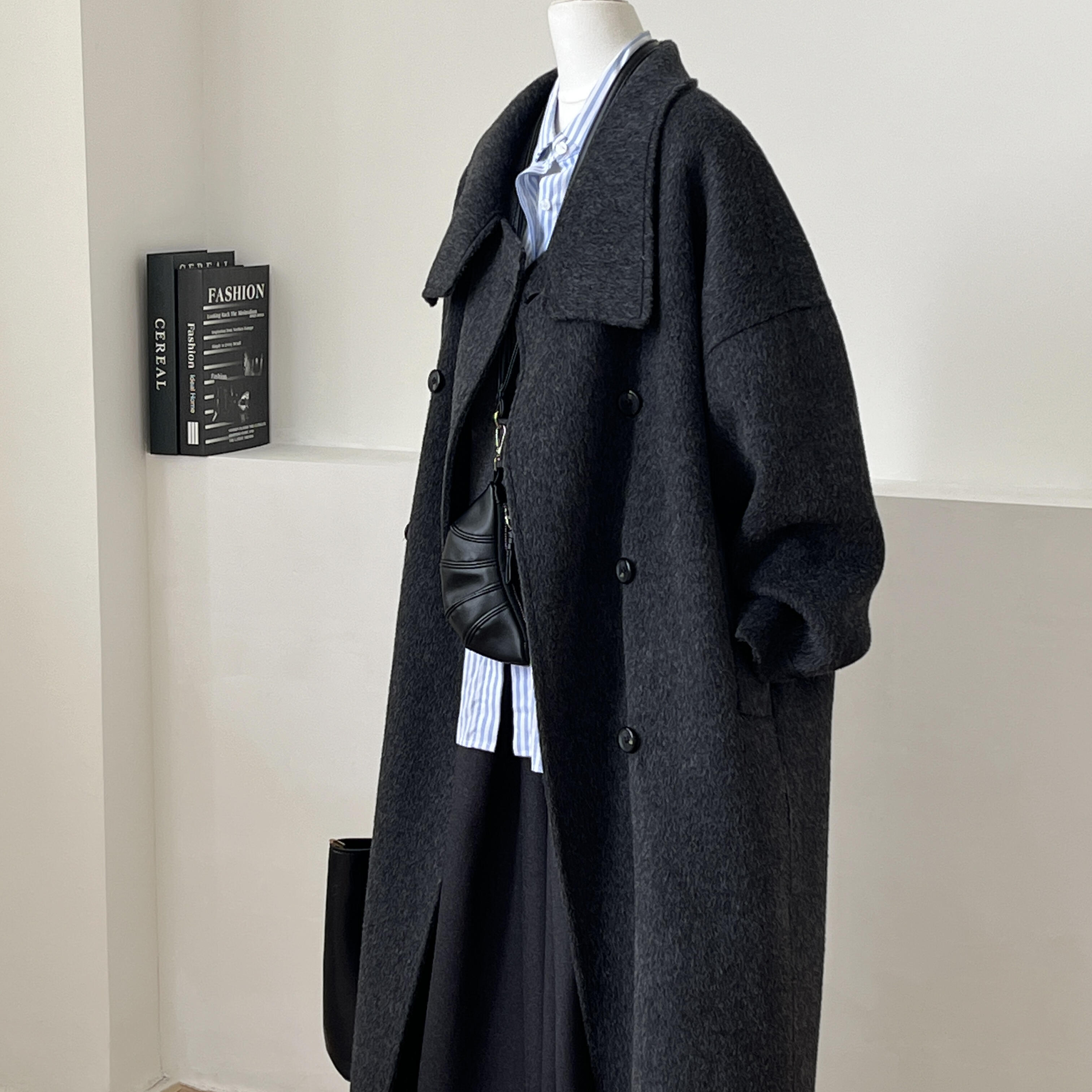 宽松双排扣羊毛呢子外套羊毛外套