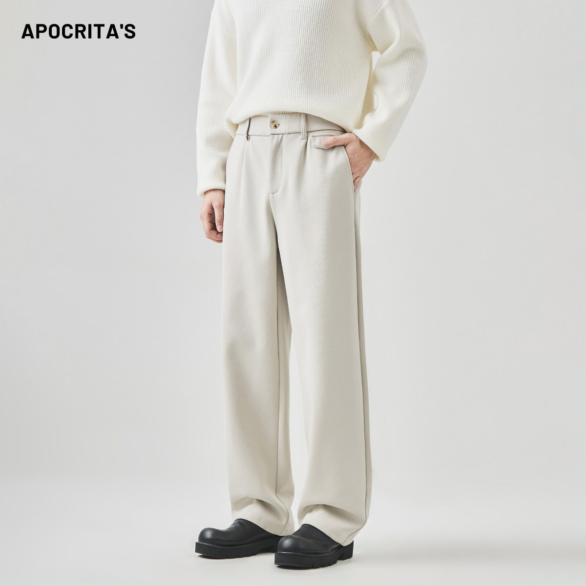 APO男装|新款男士商务休闲裤轻奢高级感宽松直筒百搭垂坠感长裤子