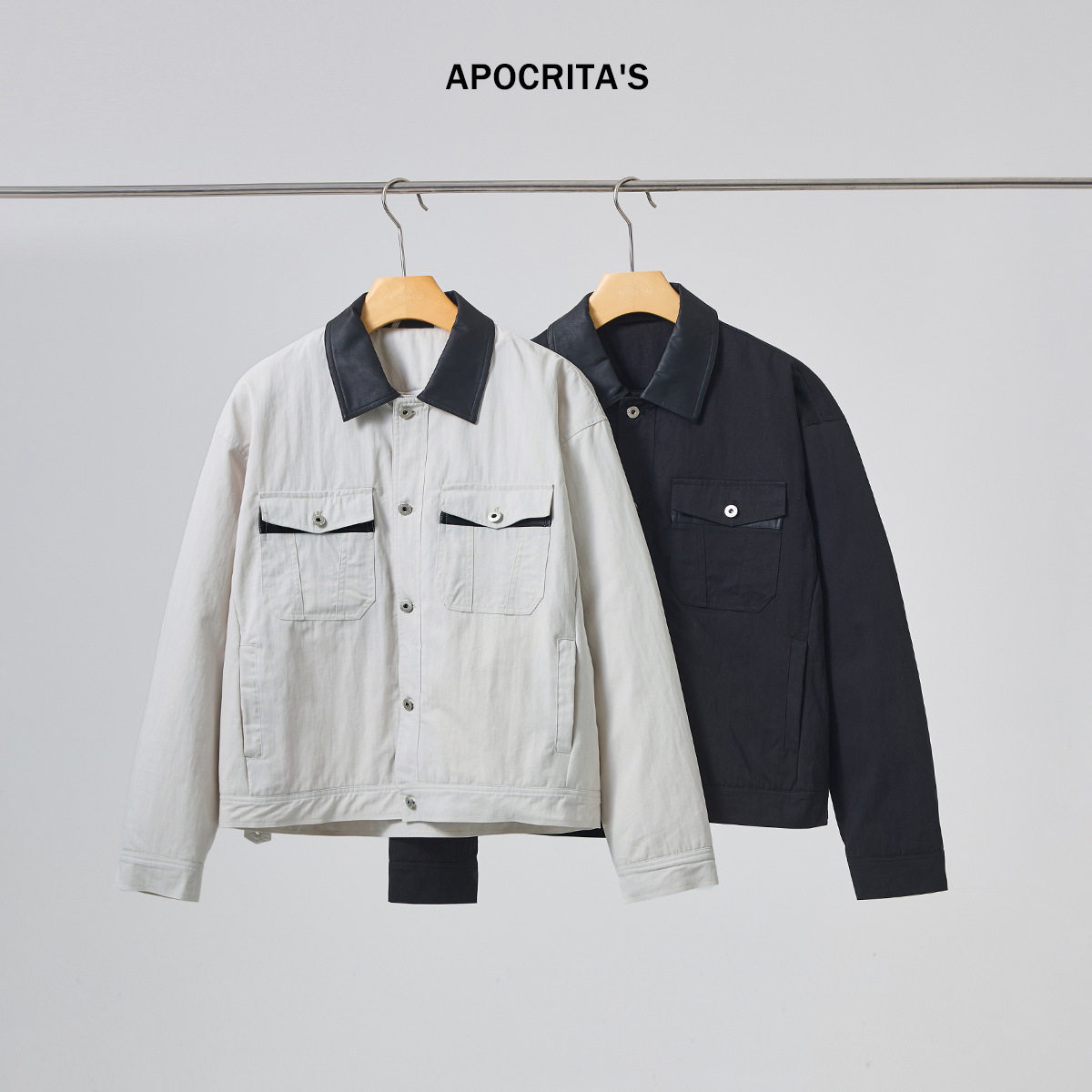 APO男装|新款外套男冬季加厚潮牌百搭宽松撞色翻领巴恩风夹克上衣