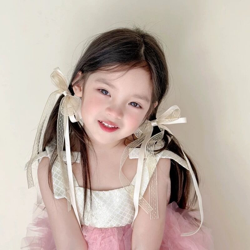 黑色芭蕾风蝴蝶结蕾丝飘带发夹少女双马尾丝带绑发编发卡头饰批