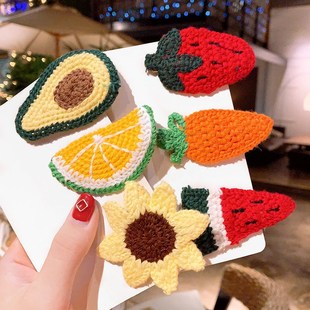 ins编织毛线发夹水果发卡BB夹胡萝卜刘海发夹网红女学生儿童韩版