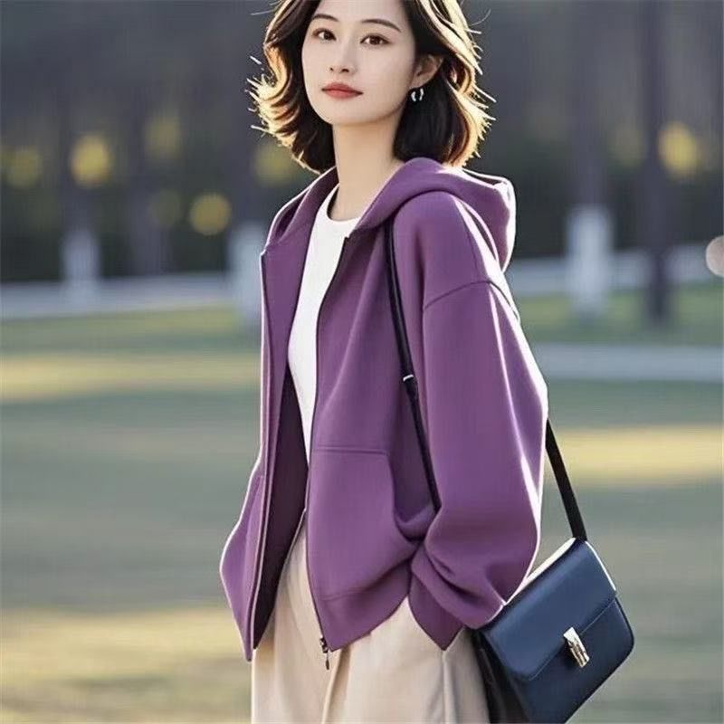 大码200斤连帽卫衣外套女春秋宽松休闲百搭韩版长袖棒球服上衣女