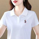 白色短袖t恤女夏季时尚气质百搭中年妈妈polo衫冰丝翻领宽松大码