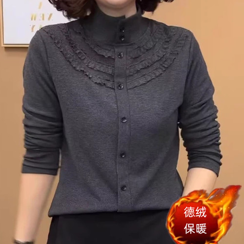 德绒打底衫女秋冬妈妈装大码上衣时髦洋气女2026新款半高领打底衫