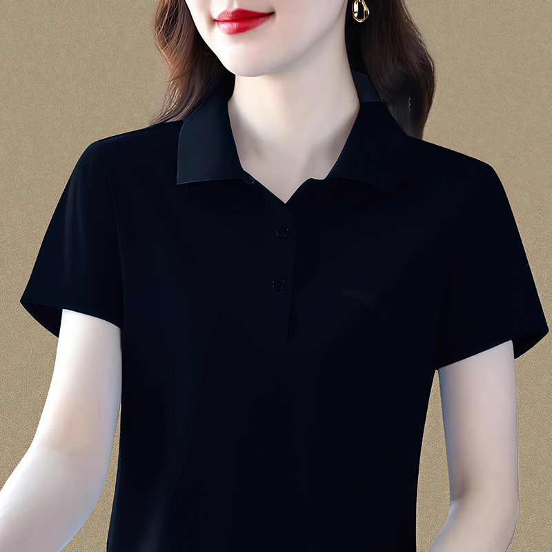 【可定制】翻领短袖纯色t恤女士夏季大码打底上衣宽松显瘦polo衫