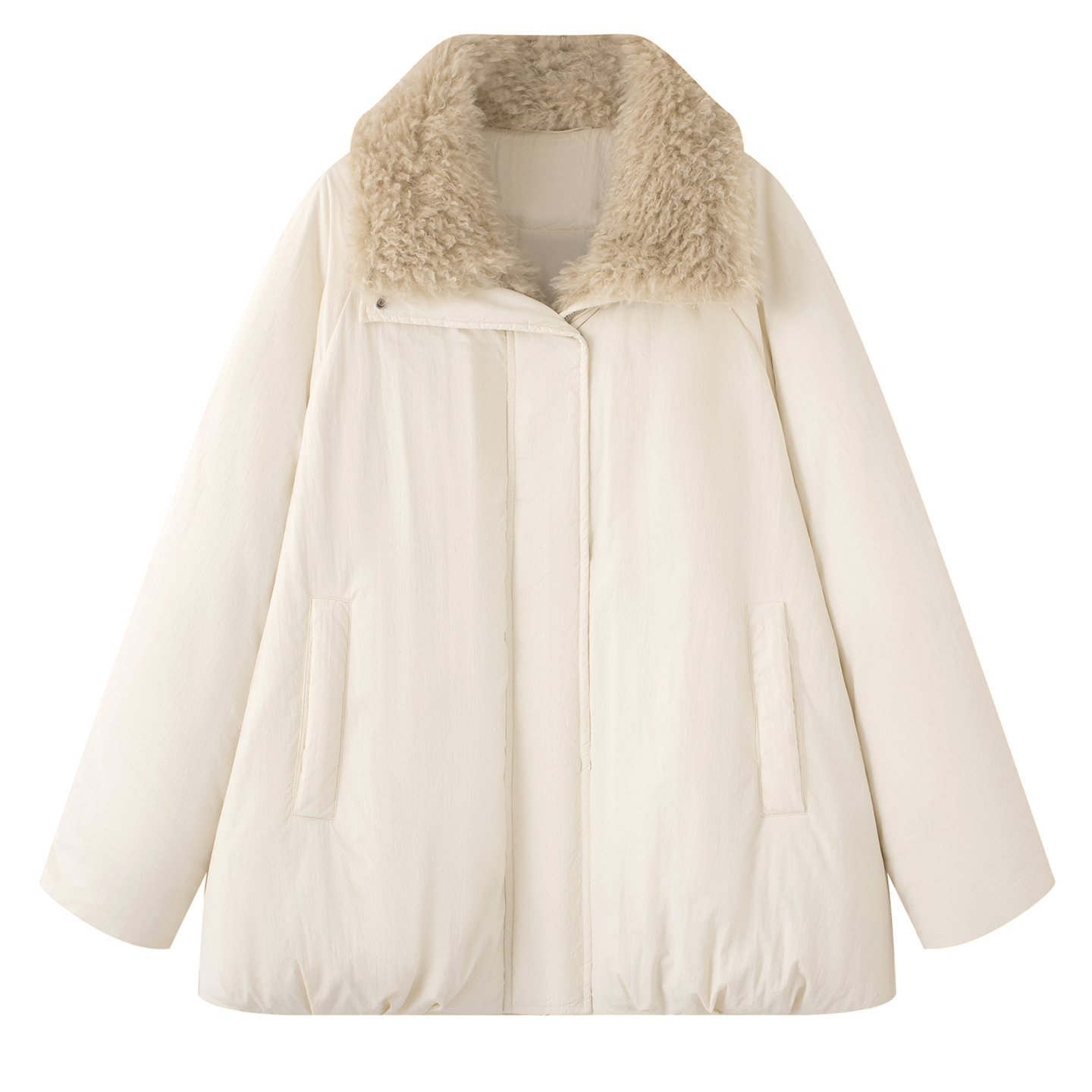 白鸭绒宽松毛领羽绒服女外套