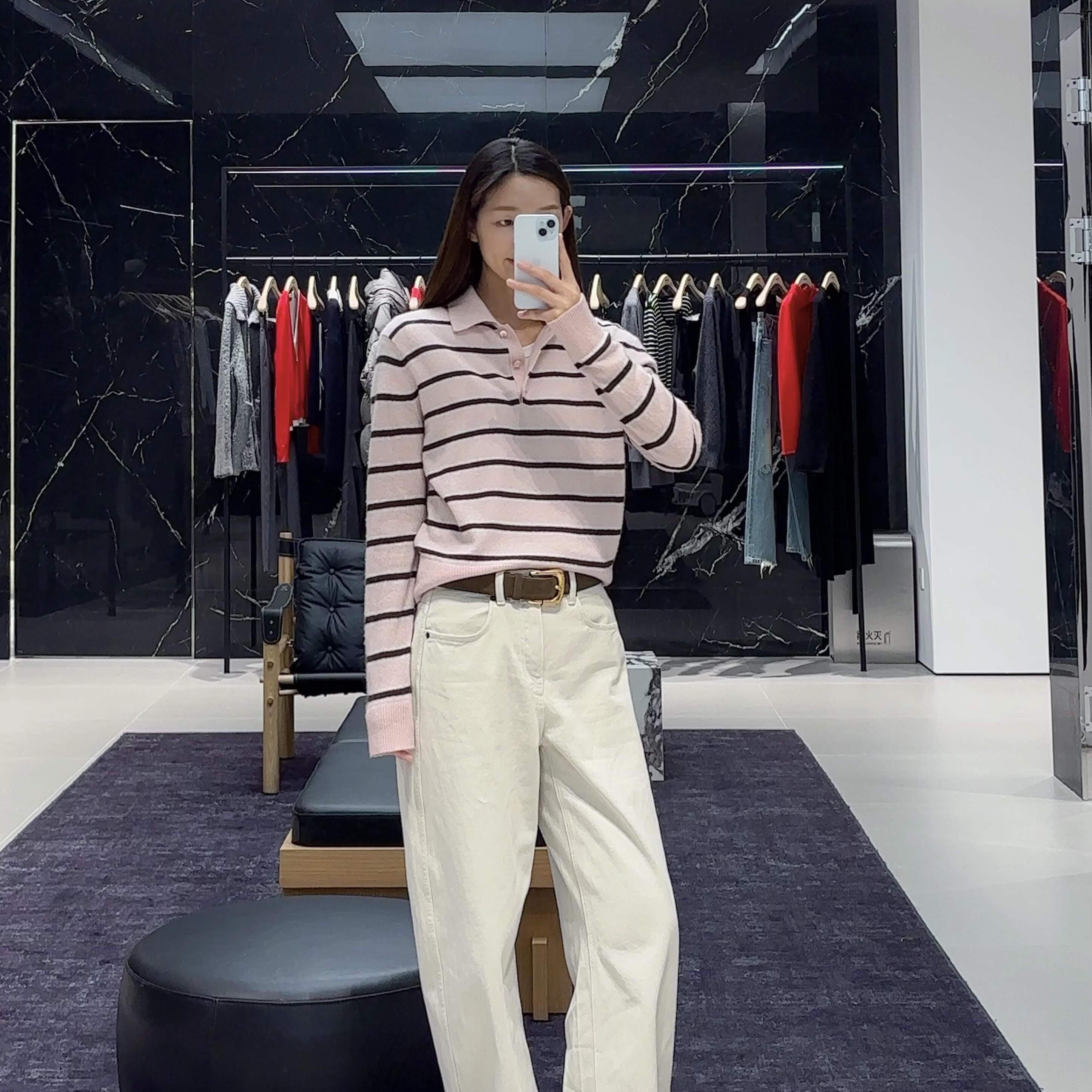 绵羊毛山羊绒智性条纹POLO衫毛衣