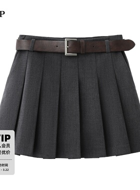 【C+系列】TTP家短裙2026春新品附素皮腰带智性宽褶A字1SKT011
