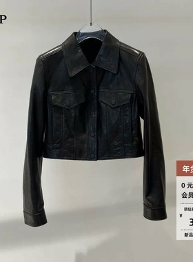 ariose艾诺丝单官方旗舰店正品2026春季翻领短款皮衣夹克BR101203