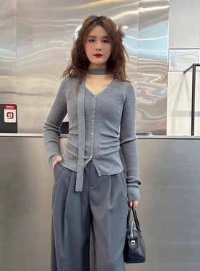 ariose艾诺丝单官方旗舰店2026春装飘带领针织衫毛衣开衫BR801145