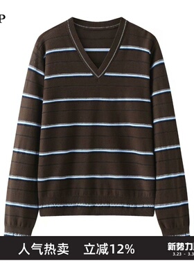 TTP家奥特莱斯商场同款2026春新品针织衫套头条纹V领TT2311380