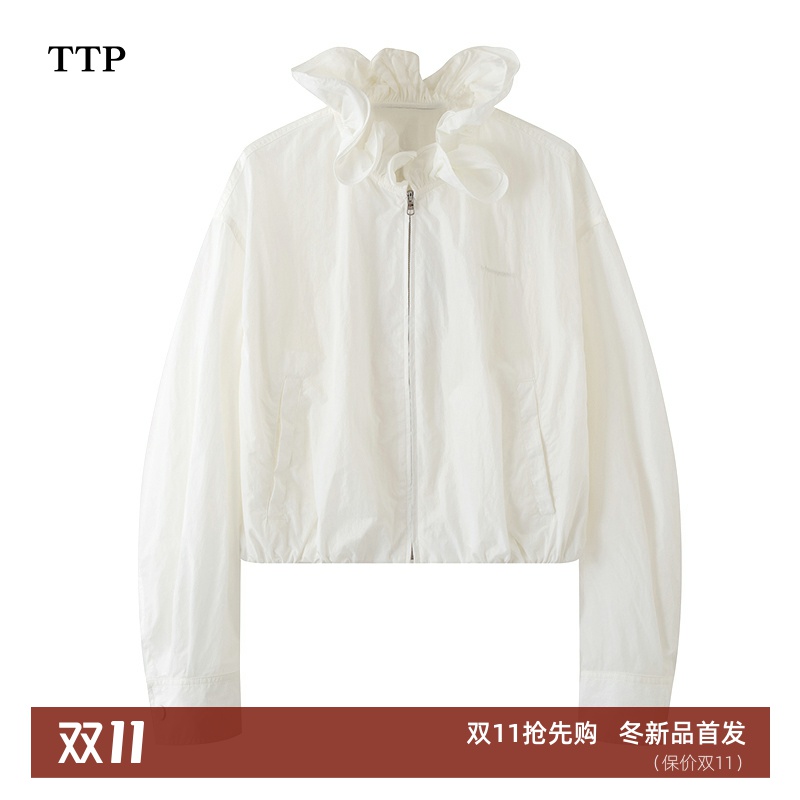 花苞领拉链短款外套上衣女