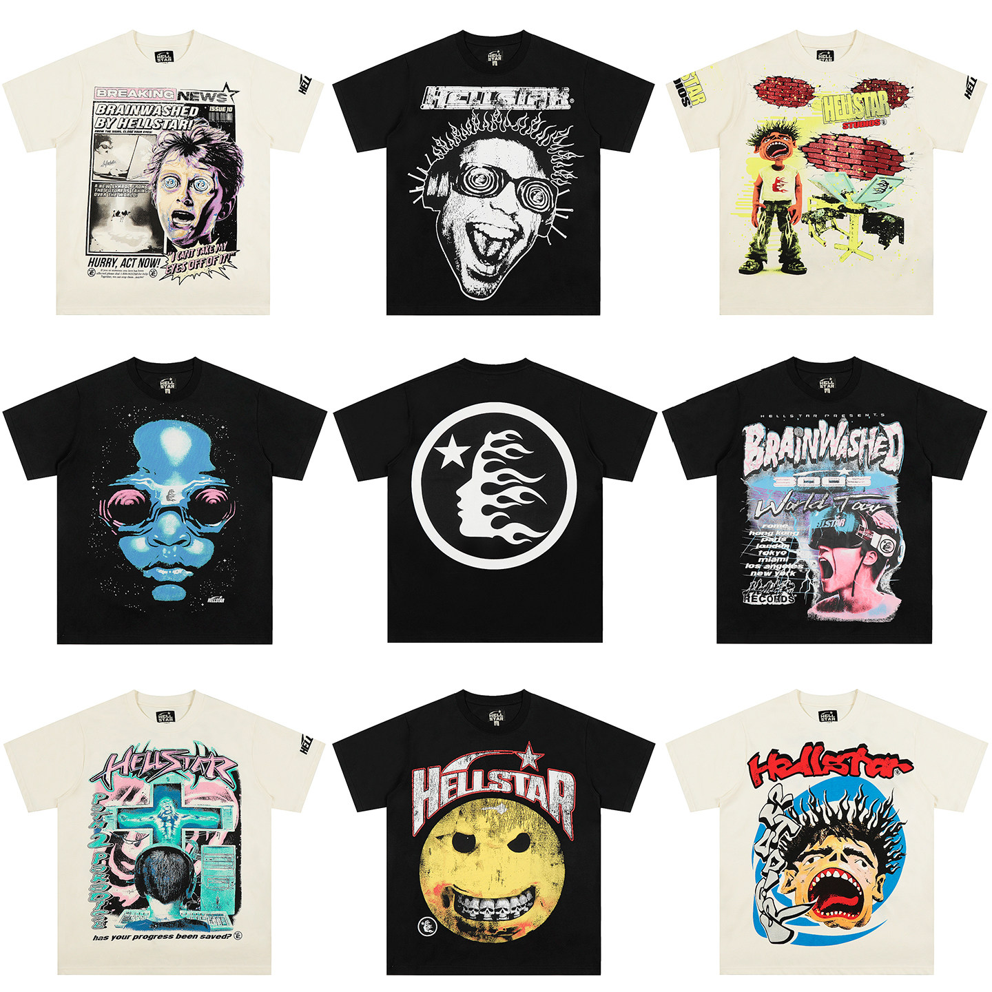 高版本HELLSTAR地狱之星美式高街暗黑小众印花短袖T恤男女情侣ins