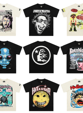 高版本HELLSTAR地狱之星美式高街暗黑小众印花短袖T恤男女情侣ins