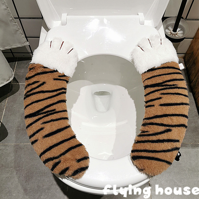 卡通毛绒猫爪马桶垫家用粘贴式坐便器垫冬季保暖马桶坐垫马桶圈套