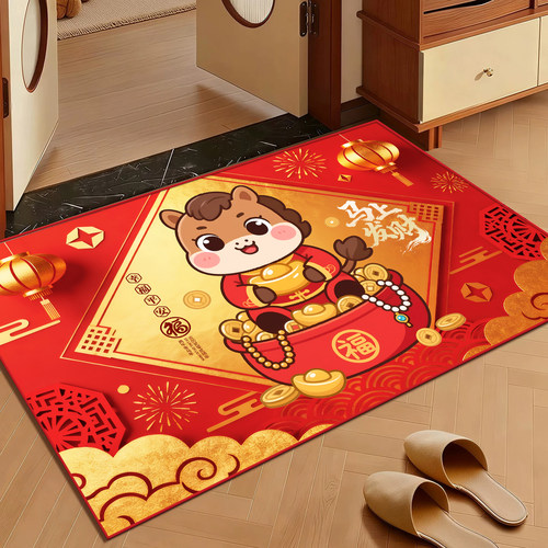 发财好运入户门地垫红色新年门垫