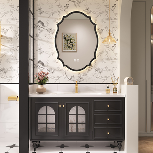 法式中古浴室柜落地式陶瓷一体盆2025新款卫生间洗手洗脸盆组合