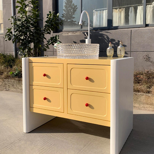 多巴胺落地浴室柜水晶玻璃洗手盆