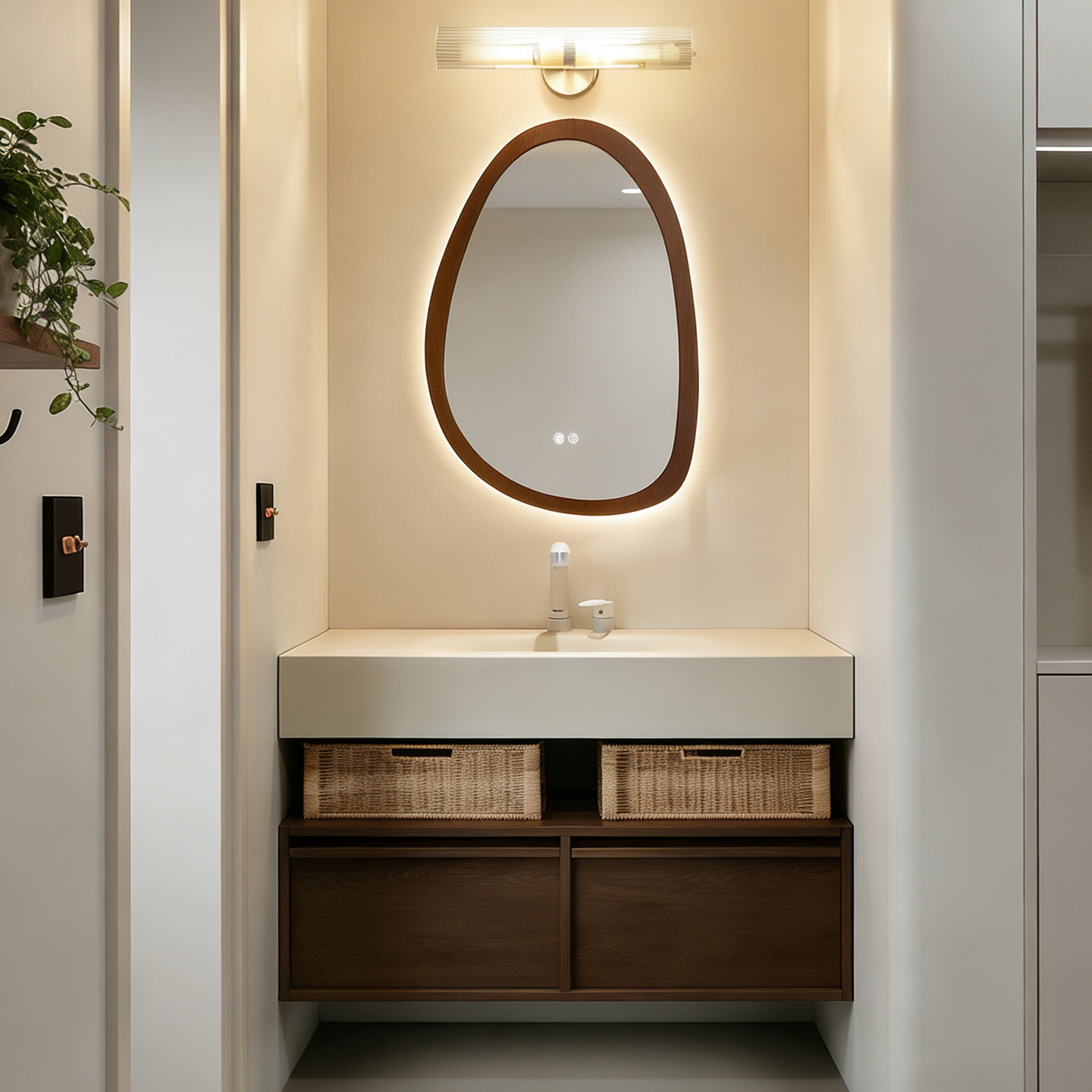 2026新款奶油中古风浴室柜岩板热弯一体盆卫生间洗脸盆洗手台组合