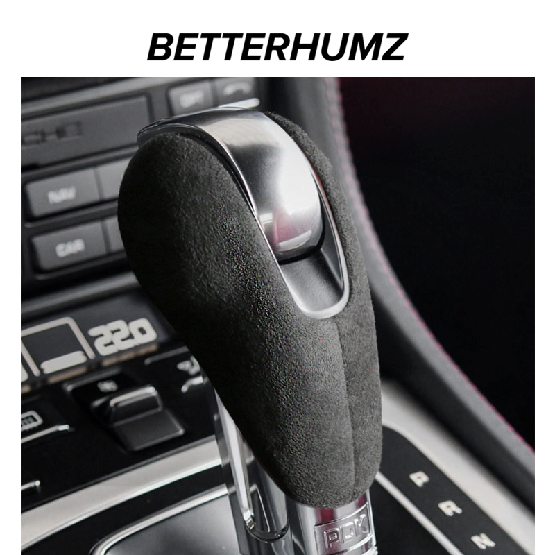 Alcantara保时捷档把套macan帕拉梅拉718卡宴911改装翻毛皮内饰贴